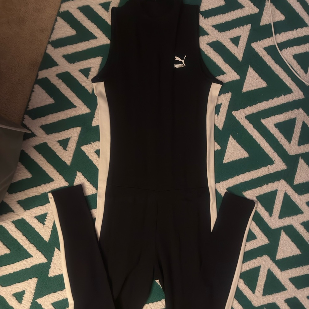 Puma Women's Black and White Sleeveless Jumpsuit